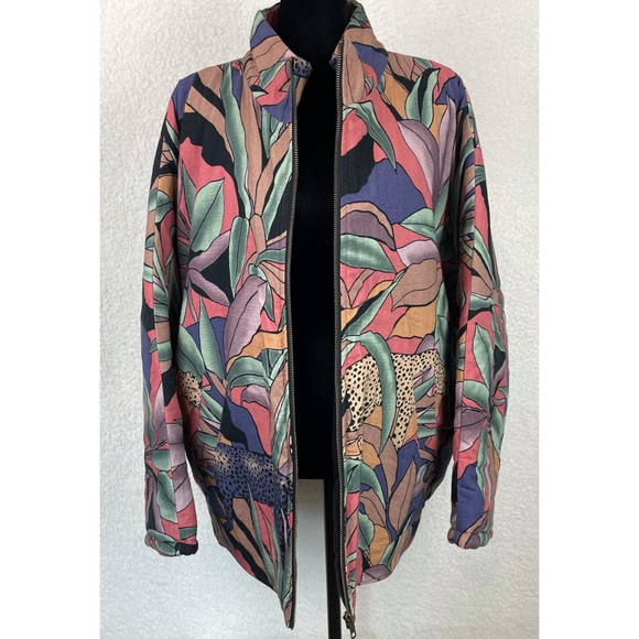 MARI + FÄTOU • Ayah Cats and Leaves Print Oversized Bomber Jacket, S/M - Picture 10 of 16
